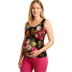 RIPE Maternity Australia Sleeveless Top Side Ruching Black Floral Women’s Med
